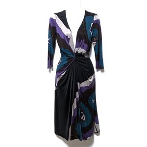 ISSA LONDON Abstract Ruched Silk Midi Dress 6